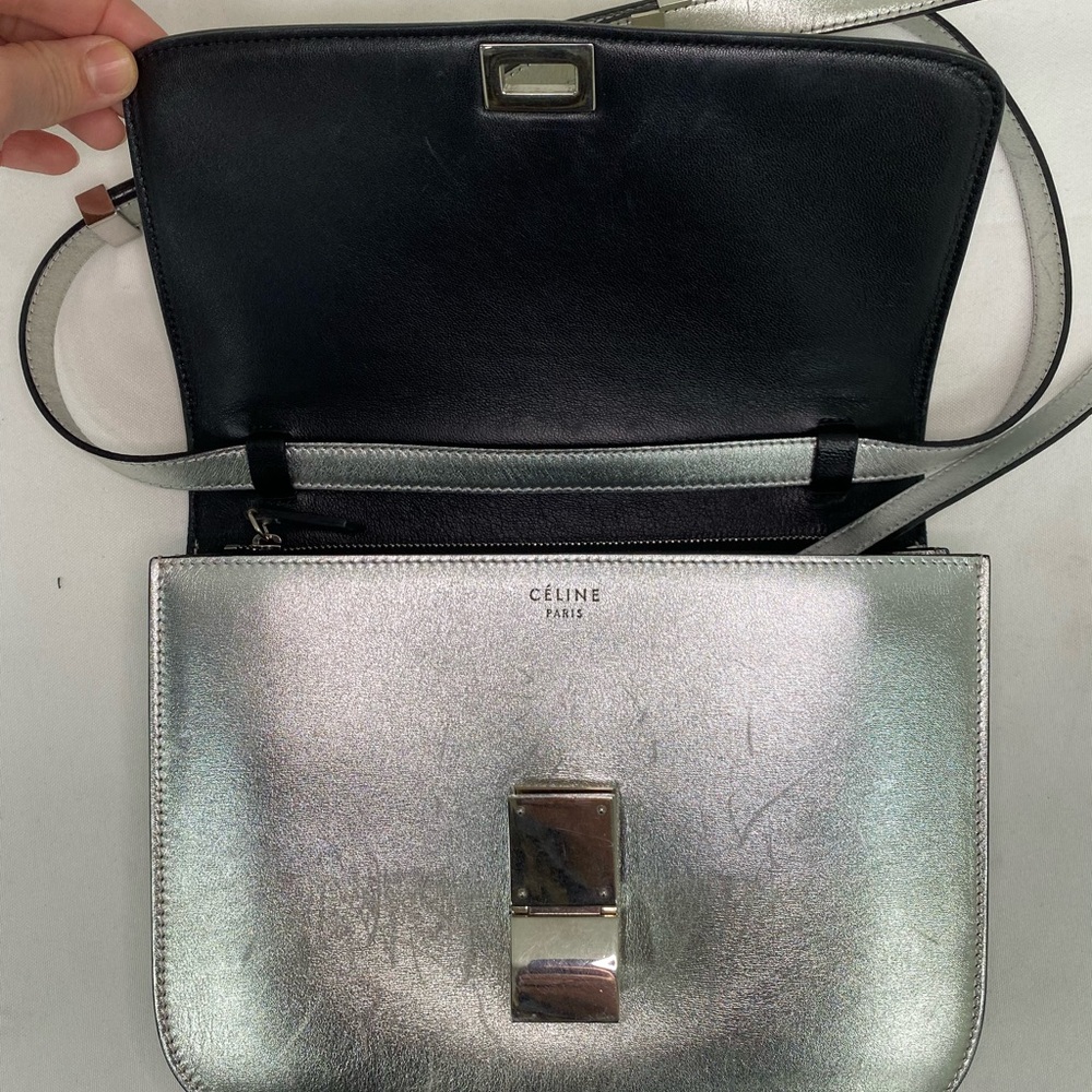 Silver Metallic Celine Classic Box Handbag - Picture 3 of 7